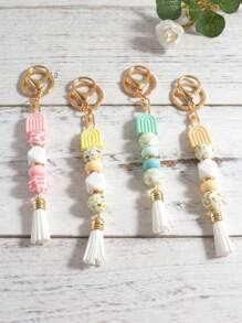 1pc Spring Silicone Beaded Tassel Keychain Ideal Accessory For Bags Designed For Both Men And Women Bridesmaid Gifts Boho