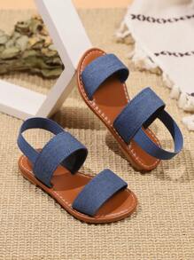 1 Paar Große Größen Kleinkind / Kleine Mädchen Hellblaue Einfarbige Segeltuch Riemen Verschluss Sandalen mit runder Zehenkappe, klassischer römischer Stil geeignet für 3-15 Jahre, Alltag Lässig, Schule, Reisen, Frühling/Sommer