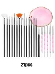 15/22 件粉色美甲工具套装,包含 15 支美甲笔、1 个树脂调色盘、5 支混合色双头丙烯酸硅胶雕刻笔/点钻笔、美甲工具套装、DIY 化妆展示板,适用于家庭美甲沙龙。 - 彩色 - 查看 15