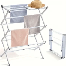 KINGRACK 可扩展衣服晾衣架，可折叠洗衣晾衣架，3 层可折叠衣物烘干机，可调节毛巾架，用于风干衣物、床单、衣服、袜子、围巾，白色 - 白色 - 查看 8