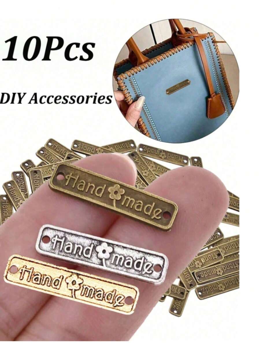 10 件手工金属标签合金手工吊坠珠饰金属标签标记用于 DIY 珠宝制作工艺品配件礼物手工金属标签矩形标签标记手工标签吊坠珠饰用于 DIY 工艺品礼物珠宝制作包包钱包缝纫金属复古标签 DIY 包包衣服帽子