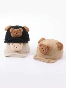 1顶婴儿泰迪熊灯芯绒遮阳帽棒球帽，可爱的泰迪熊耳朵设计，适合男孩女孩日常佩戴 - 多色 - 查看 3