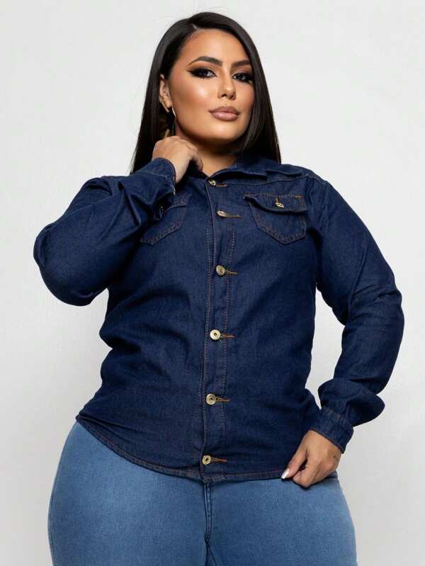 Camisa Jeans Plus Size Feminina GG ao G3