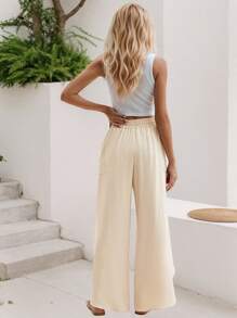 SANOPY Women's Pants,Scrub Pants For Women,Linen Pants Women,Womens Wide Leg Pants Side Split High Waisted Palazzo Pants Boho Flowy Trousers - 米色 - 查看 2