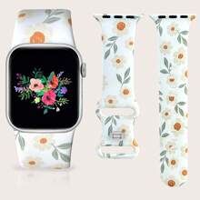 Sport Band Compatible With Apple Watch Bands 49mm 46mm 45mm 44mm 42mm 41mm 40mm 38mm Women, Silicone Floral Printed Fadeless Pattern Design Strap For Apple Watch Series 10,9,8,7,6,5,4,3,2,1,SE,Ultra