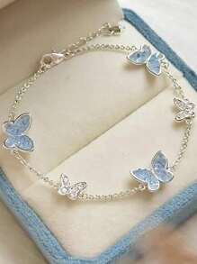 Exquisite Luxurious Blue Butterfly Crystal Bracelet For Women, Summer 2024 New Fashion Jewelry