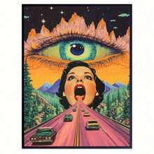1 Stück dekorative hängende Malerei, gerahmtes dekoratives Gemälde, Poster, Wandkunst, Vintage Acid Highway Leinwandkunst, retro surreale Wanddekoration mit Allsehendem Auge, perfekt für Wohnzimmer, Schlafzimmer, Büro Zuhause