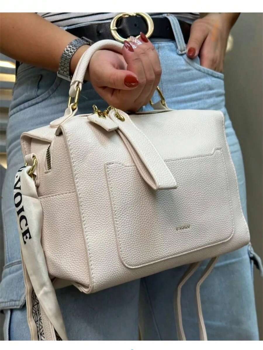 Versatile Crossbody Bag, Modern Textured Shoulder Bag, Casual - 白色 - 查看 1