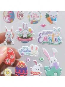 4pcs Easter Egg Stickers, Cute Rabbit & Chick Cartoon 3D Bubble Decorative Stickers, Holiday Party Gifts,School Supplies,Back To School