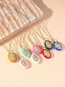 1pc Boho-Chic Oval Pendant Religious Goddess Dripping Glaze Necklace,Multicolors Pendant To Choose,Idea Gifts For Women,Perfect For Formal Occasions,Everyday Wear,And As A Thoughtful Present