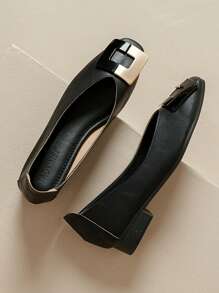 Merceditas decoradas con hebilla de color mixto para mujer, zapatos de trabajo de unicolor estilo vacacional, negro