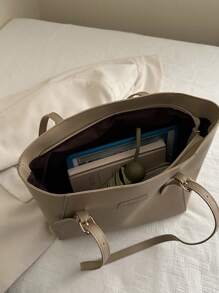 大容量包包女秋冬百搭2024新款简约单肩包大学生班包通勤手提包 - 卡其色 - 查看 7