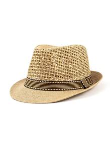 1pc Solid Color Boho Natural Straw Sun Hat, Fashionable Decorative Unisex Hat Suitable For All Seasons