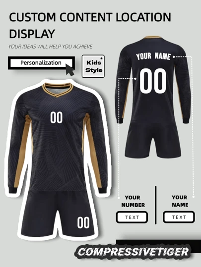 2pcs Boy's Personalized Soccer Jersey - Customizable Name And Number Print Stripe Decor Long Sleeve Tottenham T-Shirt + Long Co-Ord Quick-Drying Sweat-Absorbing Sports Set As Gift, Halloween, Thanksgiving, Christmas And New Year Gifts
