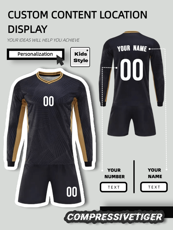 2 piezas Camiseta de fútbol personalizada para niño - Impresión personalizada de nombre y número, decoración a rayas, manga larga, Tottenham camiseta + Conjunto deportivo de pantalón a juego de secado rápido y absorción de sudor como regalo