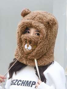Little Bear Hat Warm And Cold Proof Fashion Hoodie, Neck Mask, One Piece Thick Ear Protection Hat For Autumn And Winter, Riding Headset Windproof Ear Hood Hat, Suitable For Wearing Outside