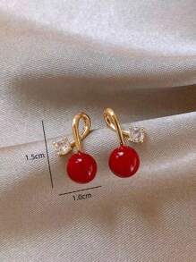 1 Pair Elegant Minimalist Cherry & Bean Pearl Inlaid Earrings, Suitable For Women's Everyday, Festival, And Banquet Wear