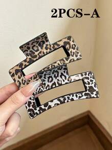 Set de 4 piezas/2 piezas clips de pelo cuadrados de 3.54pulgadas/9 cm con estampado de leopardo, ligeros y de plástico. Accesorios de pelo elegantes, versátiles y de alta calidad con unicolor minimalistas y ombré, adecuados para uso diario, casual, de fiesta, viajes, peinados, lavado de cara/Body, maquillaje y combinar con atuendos