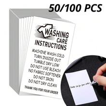 50/100 Pcs Unbranded Washing Instruction Cards For T-Shirts & Shirts, Care Guide Inserts For Small Business Packaging, Customer Instruction Cards, Small Online Shop Packaging Inserts