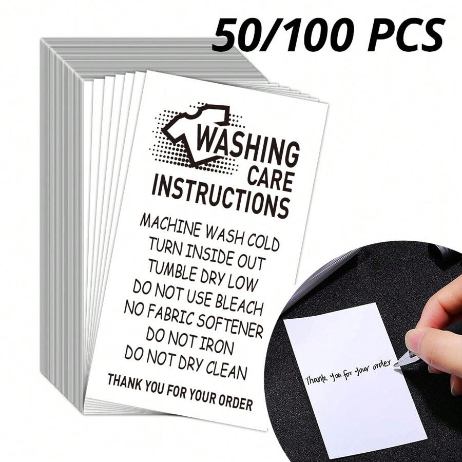 50/100 Pcs Unbranded Washing Instruction Cards For T-Shirts & Shirts, Care Guide Inserts For Small Business Packaging, Customer Instruction Cards, Small Online Shop Packaging Inserts