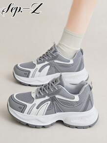 Damen Sneaker mit dicker Sohle, atmungsaktives Mesh, Vintage-Lässig-Stil, neue Frühjahr Sommer Herbst 2025 Schnürung, minimalistisch, modisch, bequem, Outdoor Campus Stil, studentisch, Alltagscasual, Chunky Sneaker