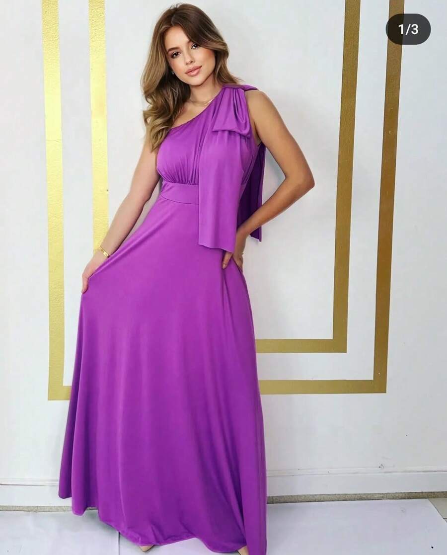 Long Dress For Bridesmaid Wedding Graduation Light Party - 紫色 - 查看 1