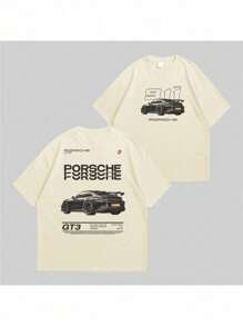 Cotton T-Shirt Print Design Car 911 Gt3 Speed - Beis - Ver 3