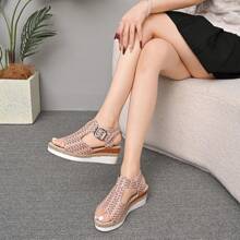 Dames Platform Sandalen Zomer Nieuwe Europese & Amerikaanse Touw Bodem Dikke Bodem Peep-Toe Sandalen Nieuwe Stro Geweven Dikke Bodem Pantoffels Dames Oversized Outdoor Open Toe Platform Wedge Sandalen