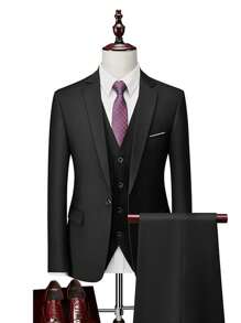 3pcs/Set Men's Lapel Neck Long Sleeve Jacket, Single-Breasted Vest, And Pants Suit