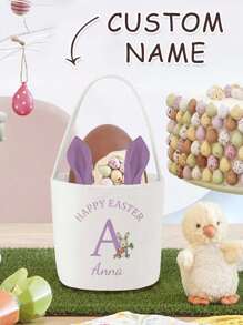 1 stuk aangepaste tas met konijnenoren, gepersonaliseerde paasmand, paasemmer met naam, monogram paastas, aangepaste naammand, konijnentas, cadeaus voor kinderen, ideeën voor paasmanden, praktisch, kleurrijk, grappig, kawaii, cartoon, aangepast, gepersonaliseerd, uniek, aangepast, vriendin, vriend, familie, vrienden