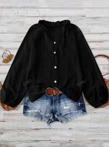 Blusa de mujer con cuello en V de solapa única, manga larga, holgada, versátil y elegante