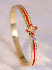 1 pieza Pulsera con trébol de cuatro hojas chapada en oro de 18K, accesorio de moda de alta gama para uso diario