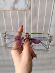1pc Unisex Vintage Large Frame Clear Lens Glasses, Decorative Glasses Frame