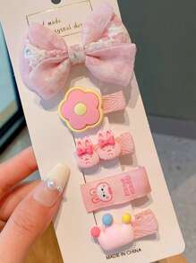 5pcs Kids Princess Bowknot Hair Clips, Cute & Elegant Hair Accessories For Little Girls