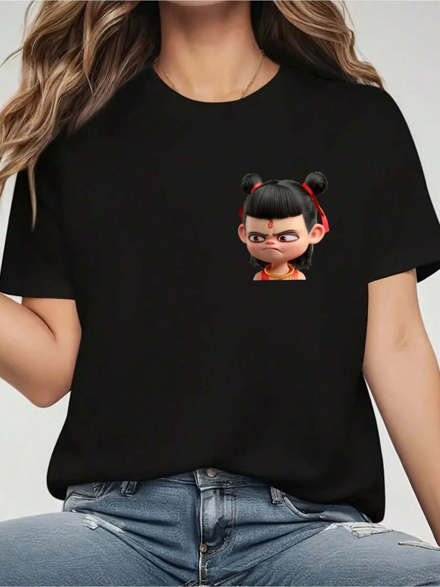100% Cotton Ne Zha Ancient Chinese Mythology Gods Protection  T-Shirt Na Zha 2 Shirt - 黑色 - 查看 1