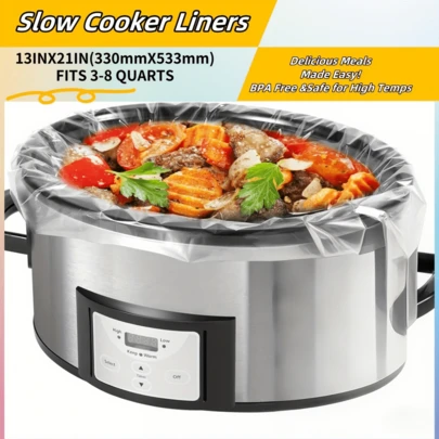 20 miếng lót nồi nấu chậm, túi nấu ăn dùng một lần 13"X21", dành cho nồi hình bầu dục và tròn, dung tích 3-8 lít, chất liệu nylon đựng thực phẩm, dễ vệ sinh, vật dụng nhà bếp thiết yếu