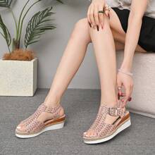 Dames Platform Sandalen Zomer Nieuwe Europese & Amerikaanse Touw Bodem Dikke Bodem Peep-Toe Sandalen Nieuwe Stro Geweven Dikke Bodem Pantoffels Dames Oversized Outdoor Open Toe Platform Wedge Sandalen