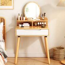 Dressing Table Wooden Vanity Set Make Up Desk With  Light Mirror Drawers - Yellow - View 5