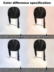 28 Inch Long Black Dual Braided Cosplay Wig With Bangs For Women Halloween Costume Anime Party, Black Double Low Braided Hairstyle Film Character Wig For Concerts Vacation Photography Themed Events Comic Con Exhibition