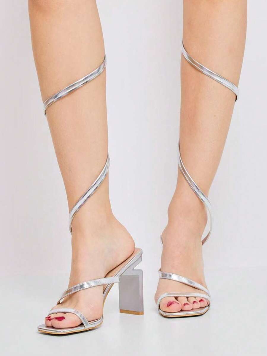 Stylish Elegant Metal Design High Heel Sandals Stylish Sandals Summer Sandals For Women - Silver - View 1