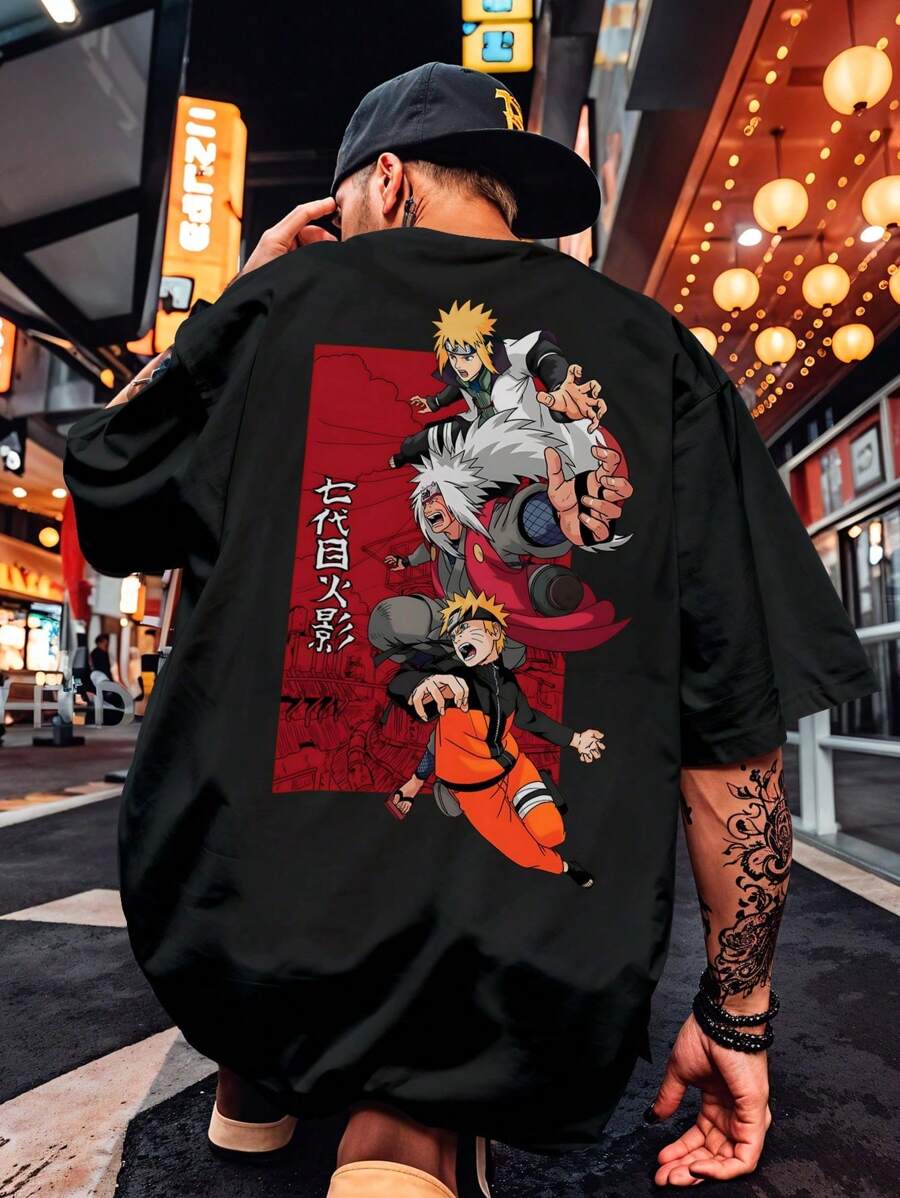 T-Shirt Shirt Streetwear Jirayia Minato Anime - 黑色 - 查看 1