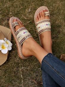 New Summer Comfortable Outdoor Bohemian Style Woven Flat Sandals, Plus Size