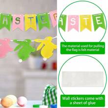 1 pieza Banderín con forma de huevo de Pascua, conejo y flor de fieltro, decoración de fondo no tejida para fiesta de Pascua, calcomanía de ventana con pollito y lirio