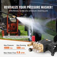 High Pressure Washer Pump, 1" Shaft Or 3/4" Shaft, Horizontal Triplex, 4000-4400 PSI, 2.5-4.4GPM, Replacement High Pressure Washer Pump Kit With 5 Nozzles Or Nozzles, Compatible With Simpson MorFlex 40224, 40225, 40226, Santoprene - 1 Inch, 4000 PSI, 4.0 GPM, 5 Nozzles - View 2