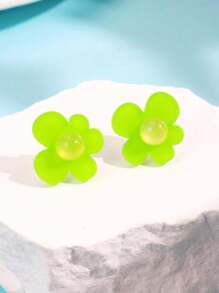 1 Pair Colorful Dopamine Acrylic Flower Stud Earrings, Minimalist Fresh Style Jewelry For Women, Fashion Versatile Party Accessory