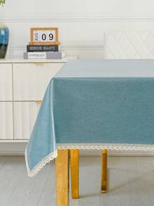 1pc Waterproof & Oil-Proof Tablecloth, TPU Coated Waterproof Table Cover, Plain Color Conference Desk Mat, Suitable For Dining Table, Study Desk, Modern Rectangular Picnic Mat With Fringed Edge - Royal Blue - View 10