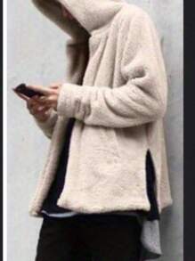 Men Winter Autumn Hooded Sweatshirt, Solid Color Long Sleeve Coat, Plus Size Jacket Outwear With Pocket