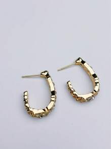 1 Pair Fashion New Baroque Crystal Hoop Earrings, Versatile Simple C-Shape Personality Charm Earrings (Random Hollow Or Solid)