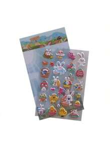 4pcs Easter Egg Stickers, Cute Rabbit & Chick Cartoon 3D Bubble Decorative Stickers, Holiday Party Gifts,School Supplies,Back To School