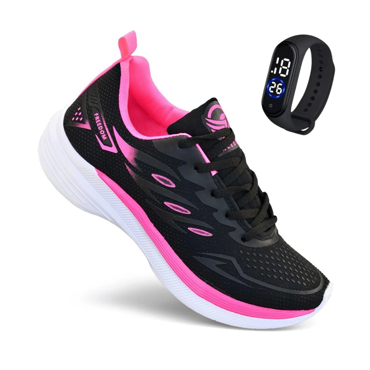 Women's Sports Shoes Kit + Digital Watch Comfortable Lightweight Gym Training
